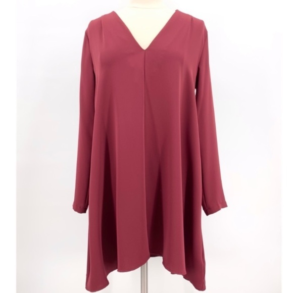 ASTR The Label Long Sleeve V-neck Shift Dress - Cranberry - Picture 1 of 7